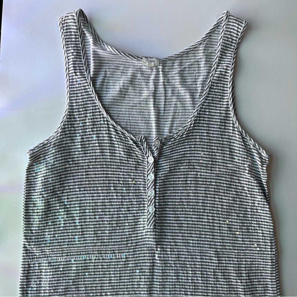 J.Crew Striped Sequin Tank w/Buttons